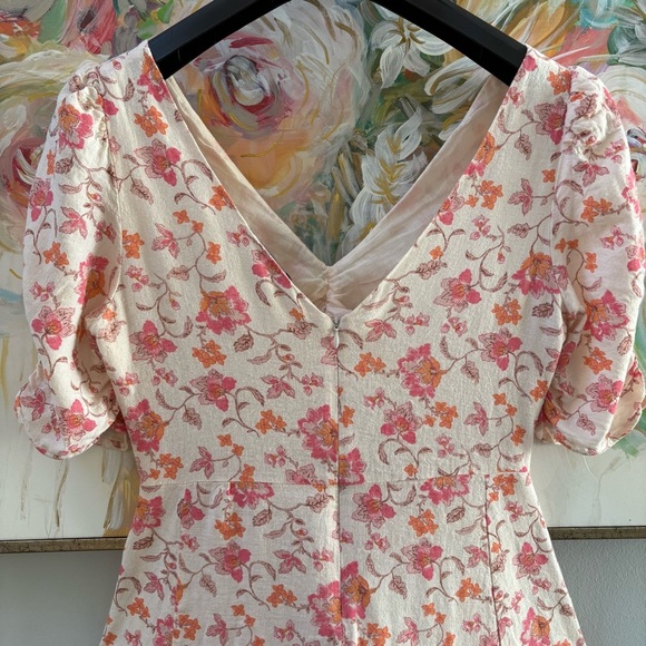 Tintoretto Linen Floral Dress White Pink Orange Short Sleeve V-Neck Size M - Picture 11 of 16